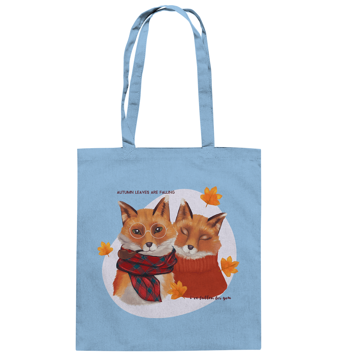 Baumwolltasche in blau Fuchspärchen im Herbst