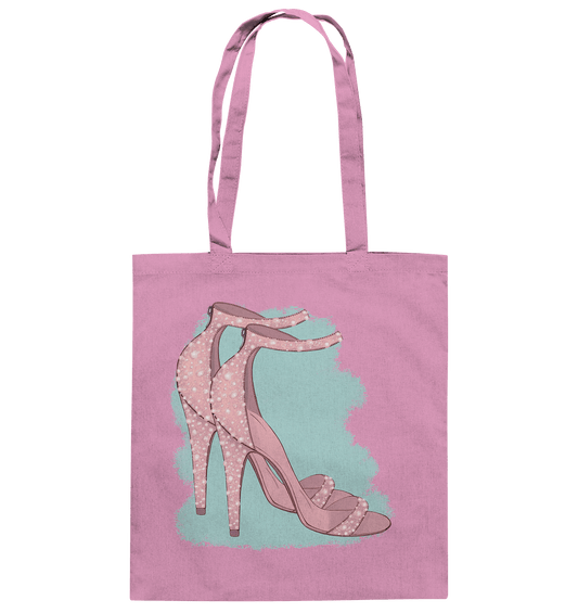 Baumwolltasche in pink mit rosa Absatzsandalen Print