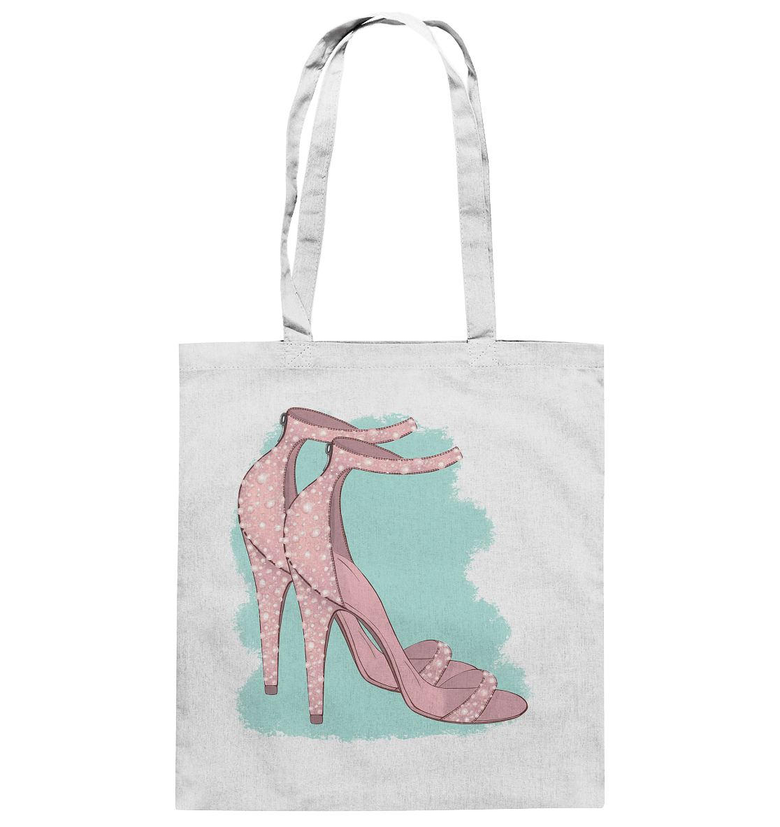 Baumwolltasche mit rosa Absatzsandalen Print