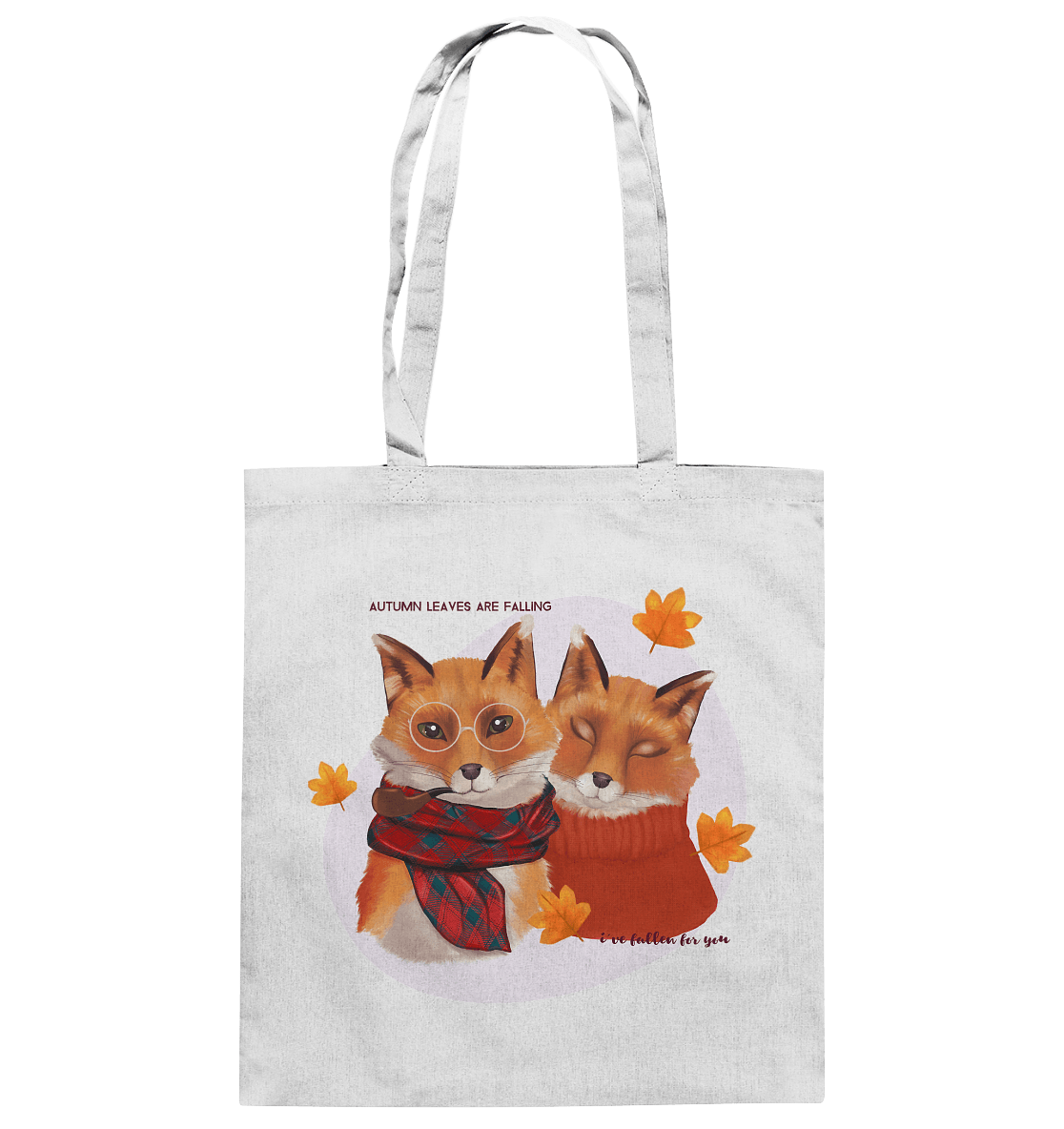 Baumwolltasche in weiss Fuchspärchen im Herbst