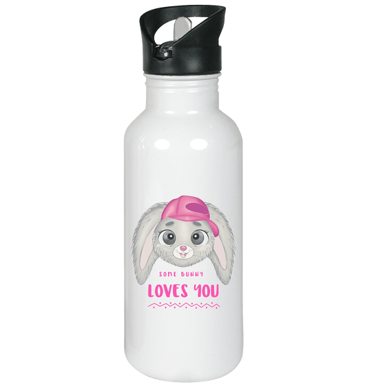 Edelstahl-Trinkflasche mit handgezeichneten Bunny Cartoon und Beschriftung "some bunny loves you."