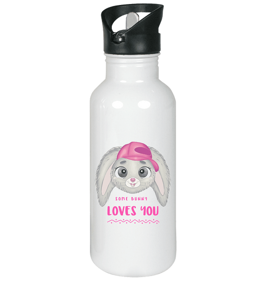 Edelstahl-Trinkflasche mit handgezeichneten Bunny Cartoon und Beschriftung "some bunny loves you."
