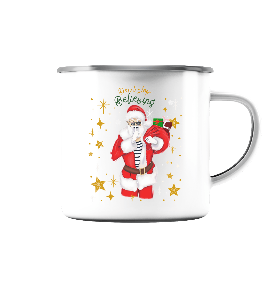 Emaille Tasse (Silber) mit  Weihnachtsmann