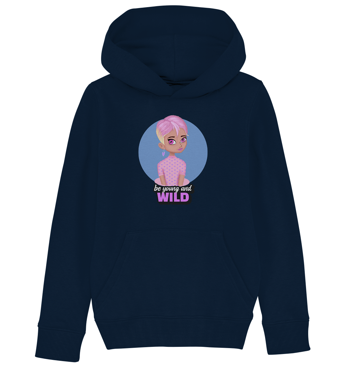 Cartoon Girl in Rosa Kinder Hoodie Mädchen Hoodie mit Cartoon character in navy blau