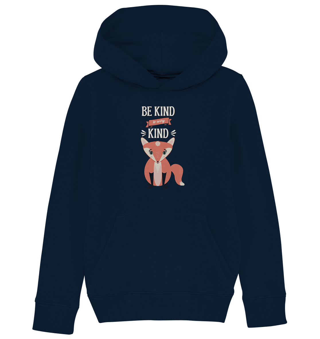 Fuchs Kapuzenpulli in dunkel blau mit handgezeichneten, süßen Fuchs.