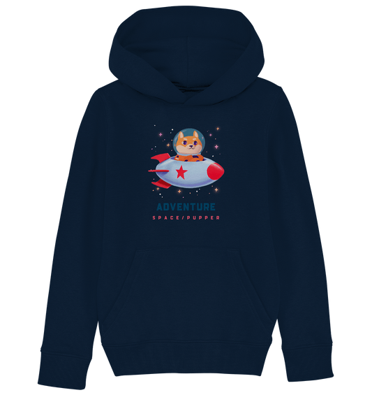 Kinder Kapuzenpullover in French Navy mit süßem kleinem Hund Kosmonauten Print und mit der Beschriftung"Space Pupper"