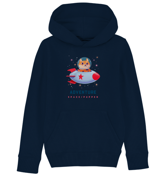 Kinder Kapuzenpullover in French Navy mit süßem kleinem Hund Kosmonauten Print und mit der Beschriftung"Space Pupper"