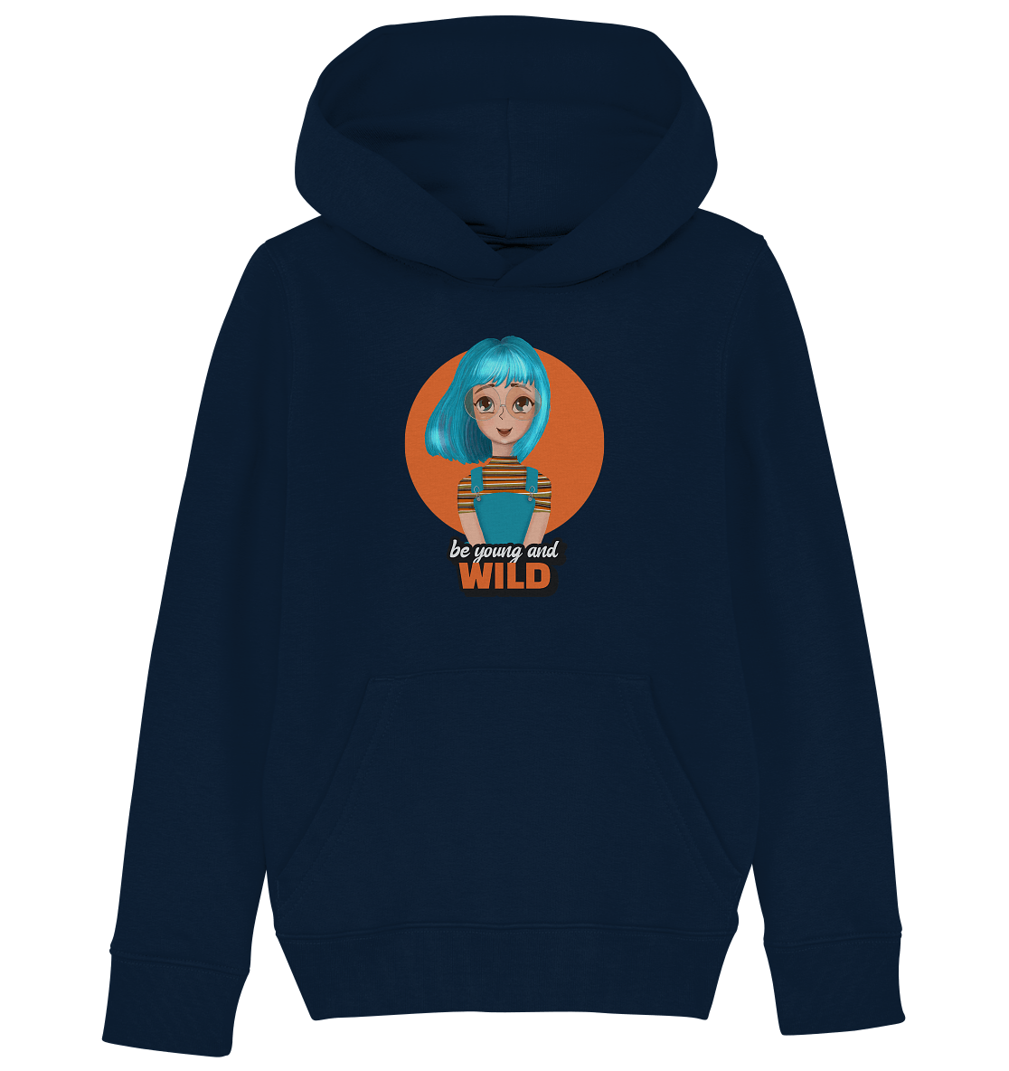 Statement Pullover be young and wild mit Cartoon Girl türkis