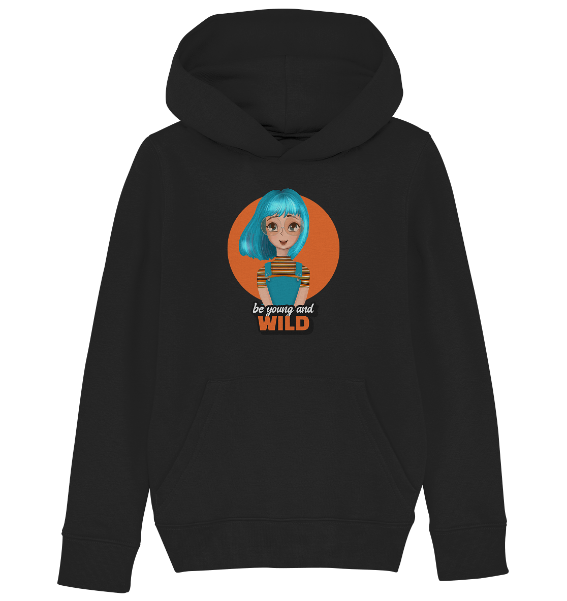 Cartoon girl türkis Hoodie in schwarz Statement Pullover türkis Girl Cartoon