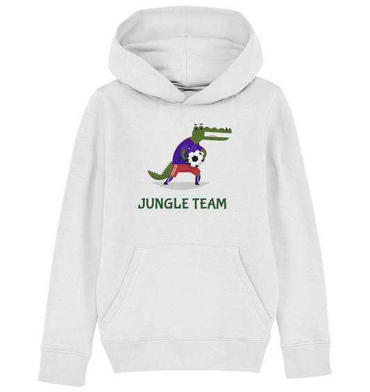 Kapuzenpullover in Weiß mit modischen Fußballspieler Krokodile Print und Beschriftung "Jungle Team
