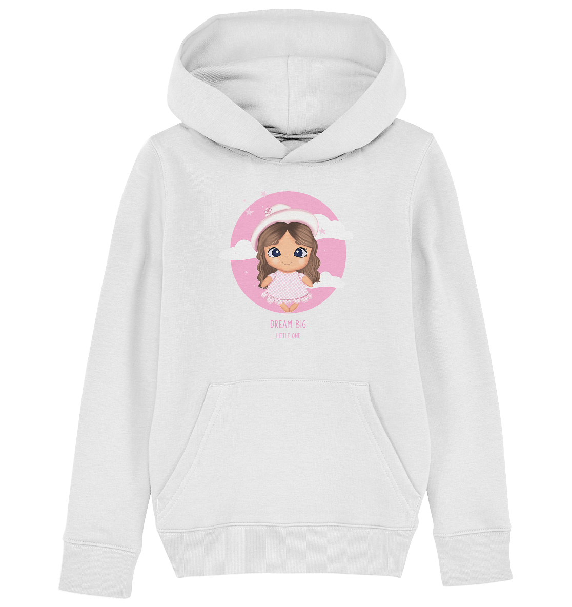 Dream Big Little One Kapuzenpullover in weiss von Bloominic mit Cartoon Baby mit Hut Zeichnung Baby Cartoon
