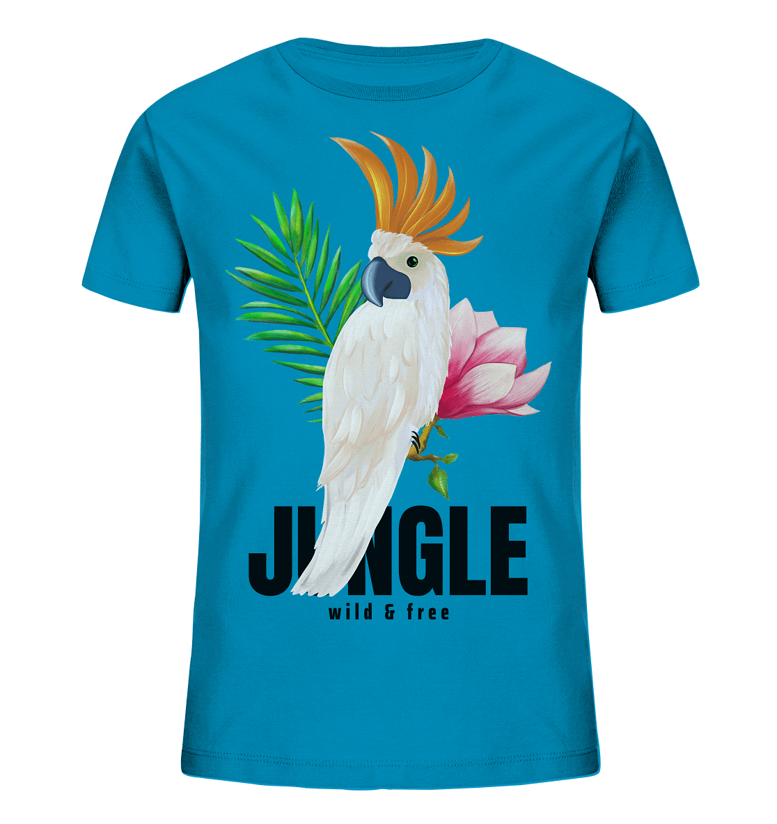 Papagei Kakadu Kinder Shirt in azur blau tropische Blumen