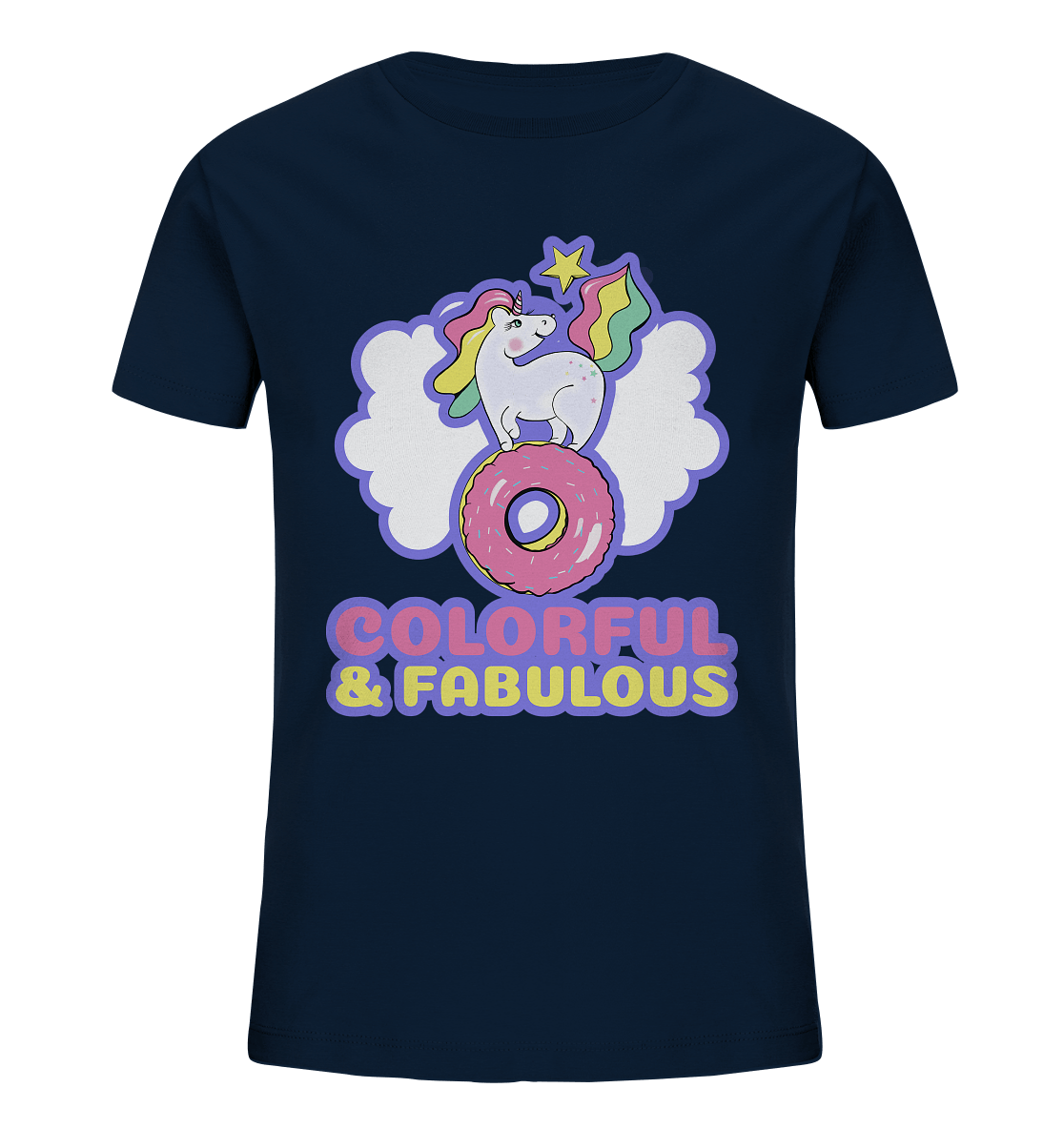 Einhorn Shirt Mädchen in navy blau mit bunten unicorn Print BLOOMINIC