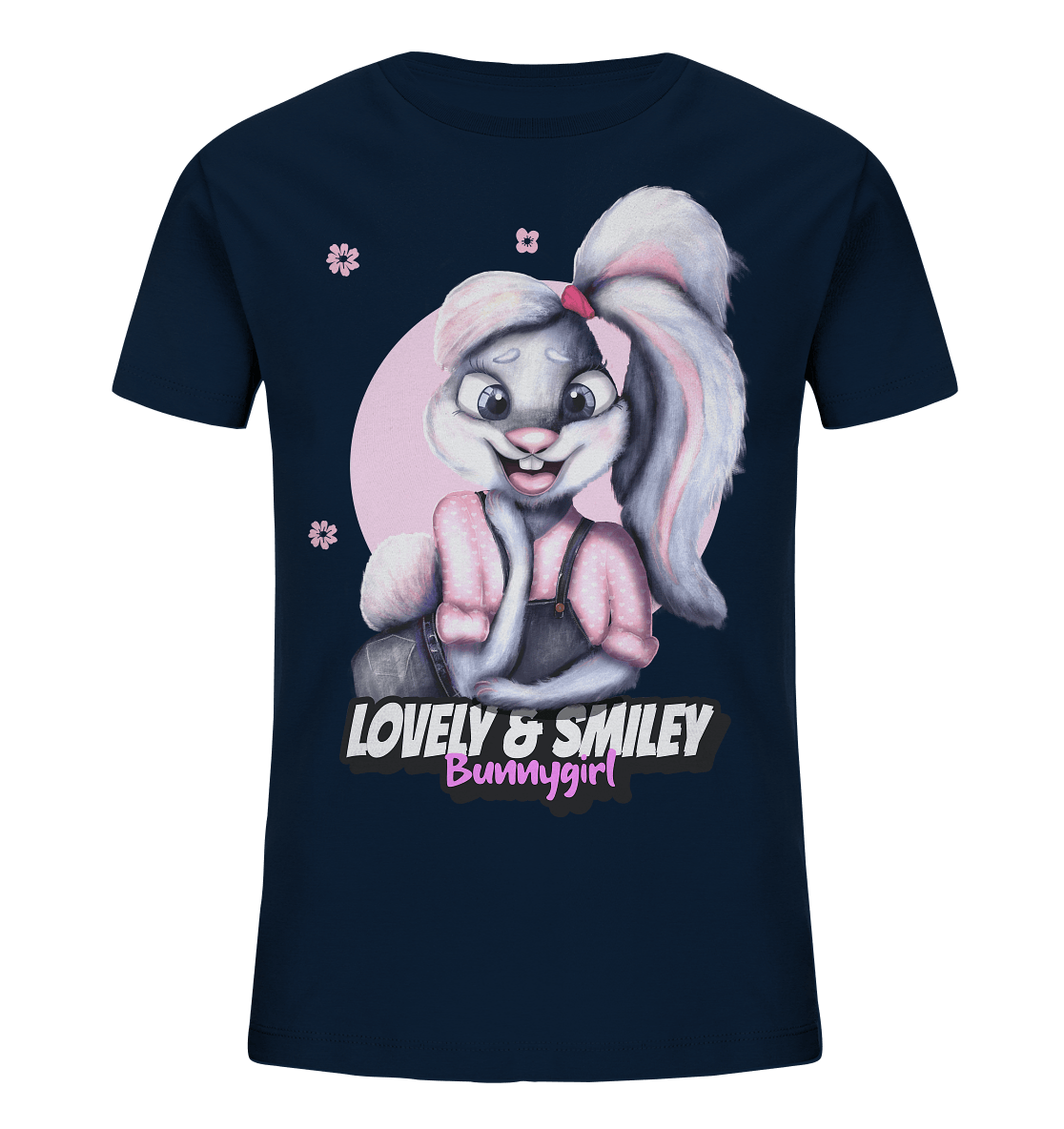 Hase Bunnygirl Cartoon Kinder Shirt in navy blau mit cartoon bunny hase Print von BLOOMINIC