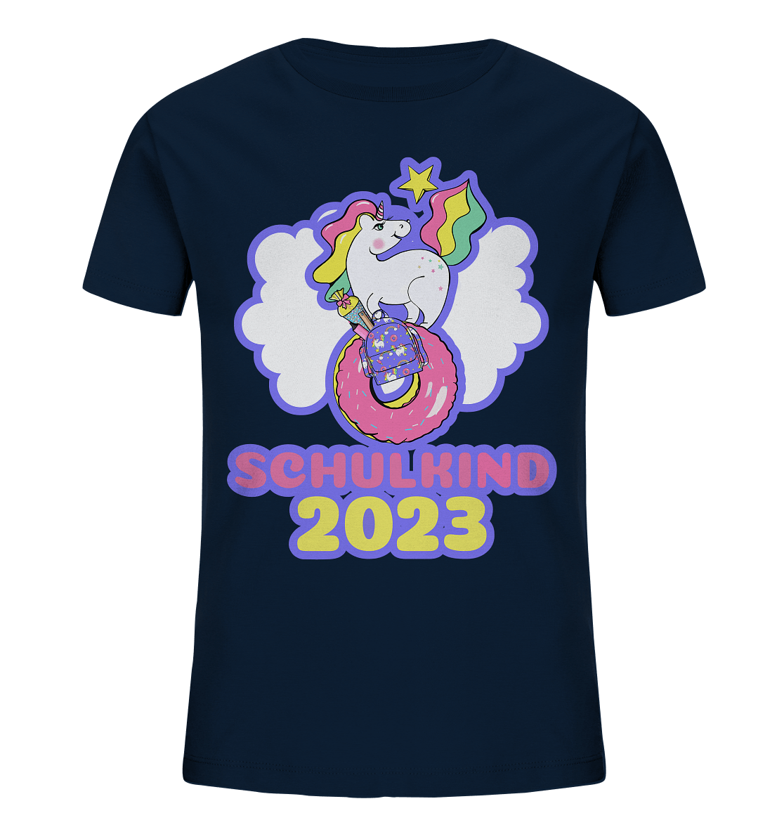 Schulkind-Shirt-2023-Einhorn-navy