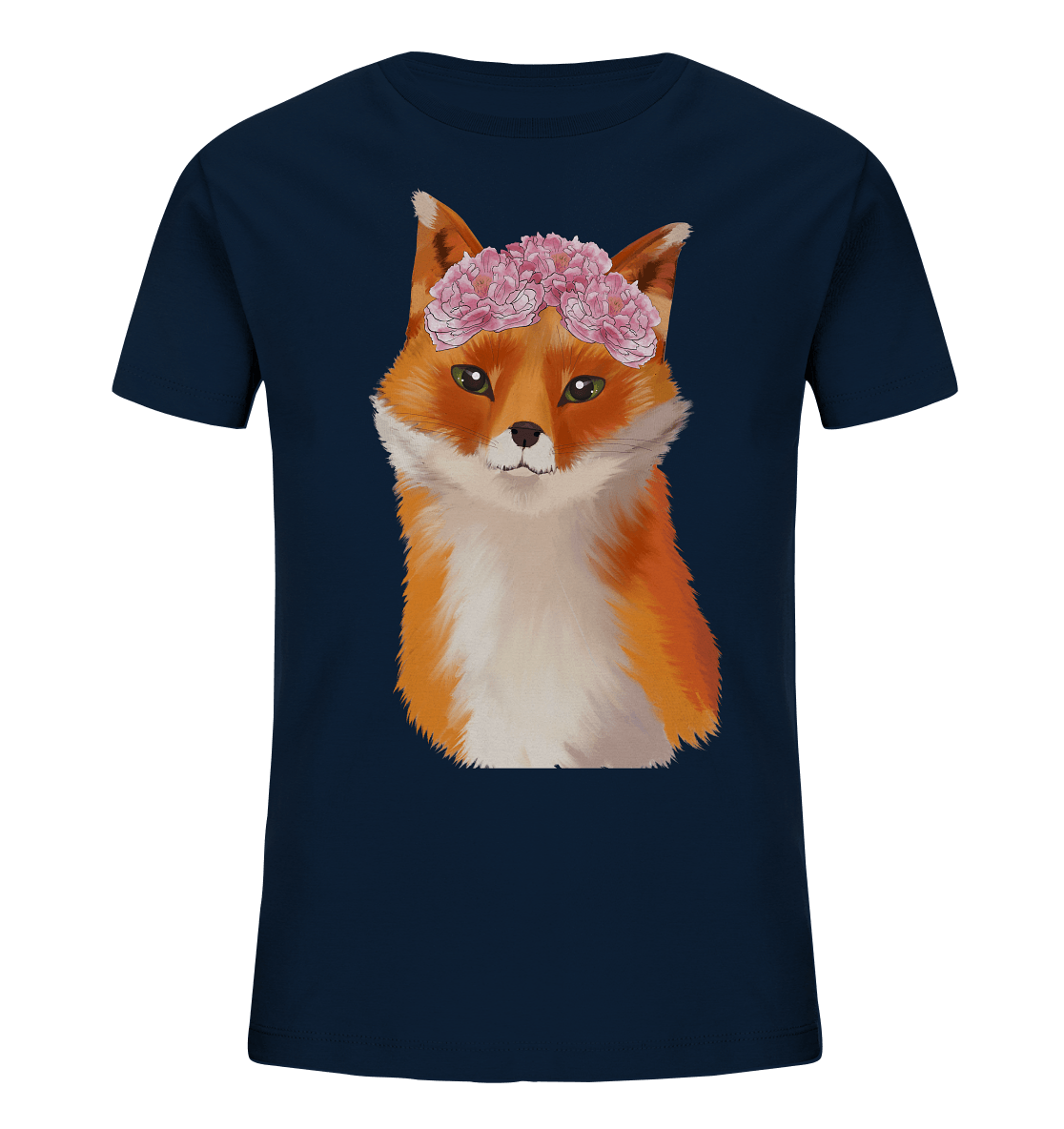 Fuchs Kinder T-Shirt "Fuchs mit Blumen" in navy