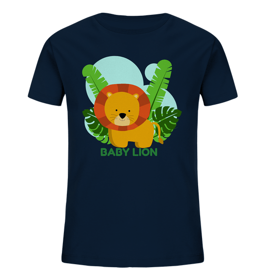 Kinder T-Shirt mit kleinem Löwen in navy blau