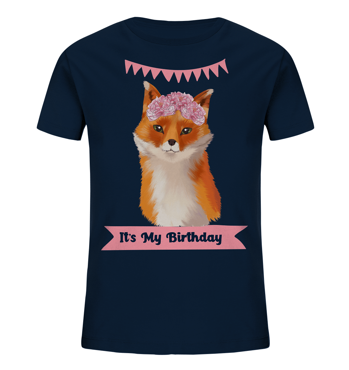Mädchen T- Shirt mit Fuchs mit Blumen und der Beschriftung "It's My Birthday."