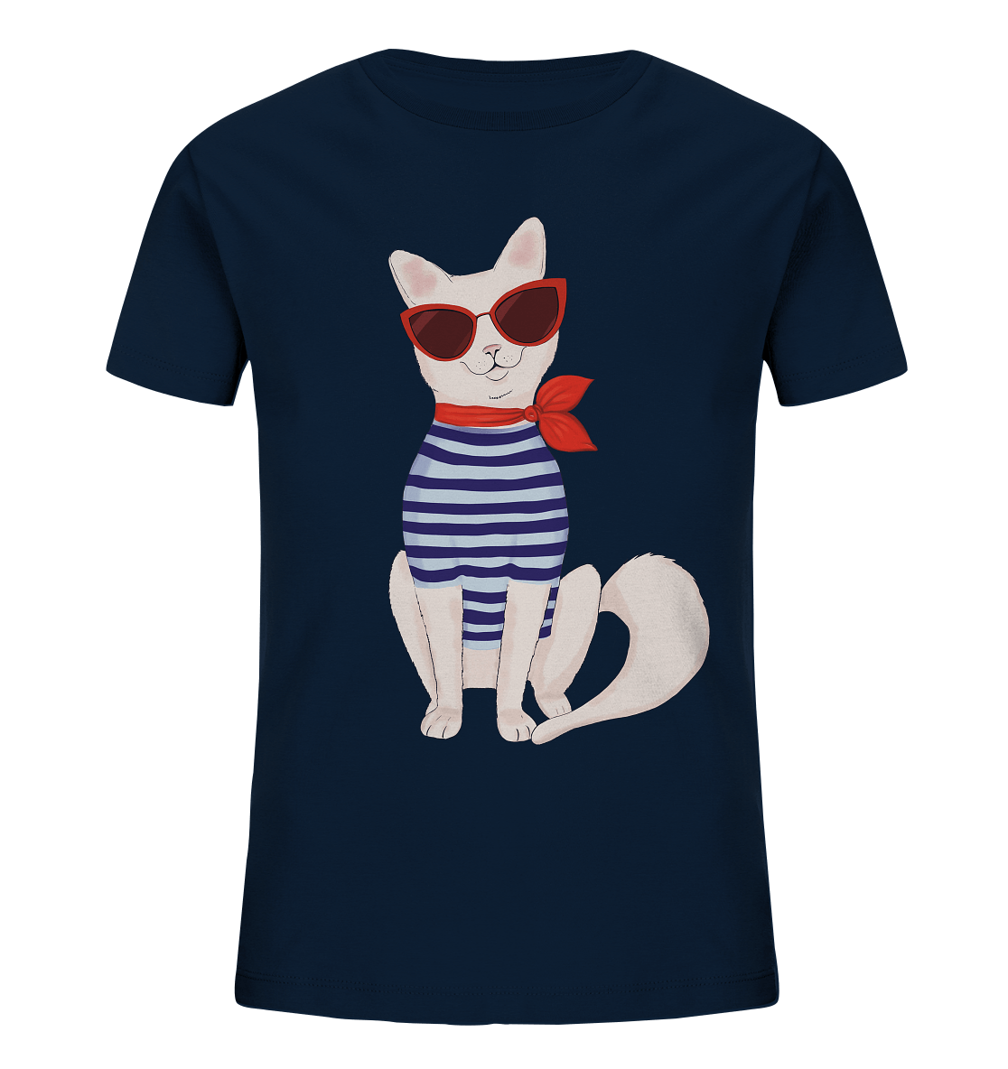 Katze Cartoon T-Shirt Mädchen Fashion Katze in navy blau von Bloominic
