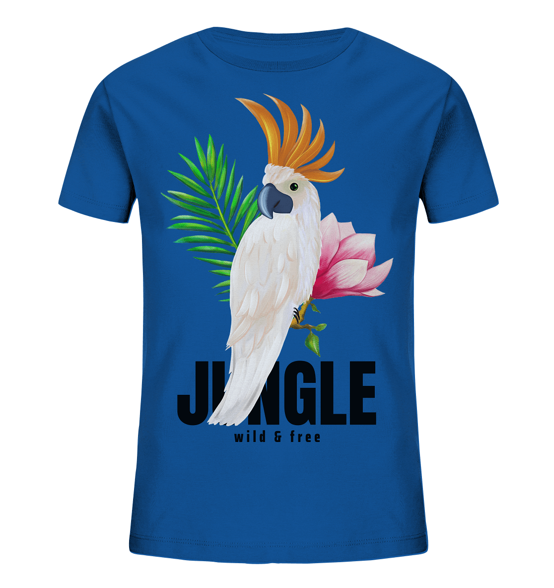 Papagei Kakadu Kinder Shirt in royal blau tropische Blumen