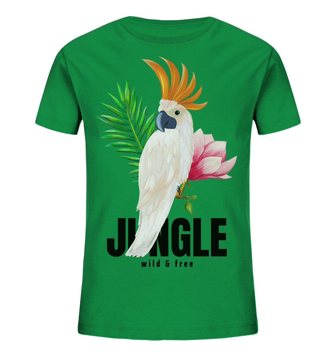 Papagei Kakadu Kinder Shirt in grün mit tropischen Blumen und Papagei Print