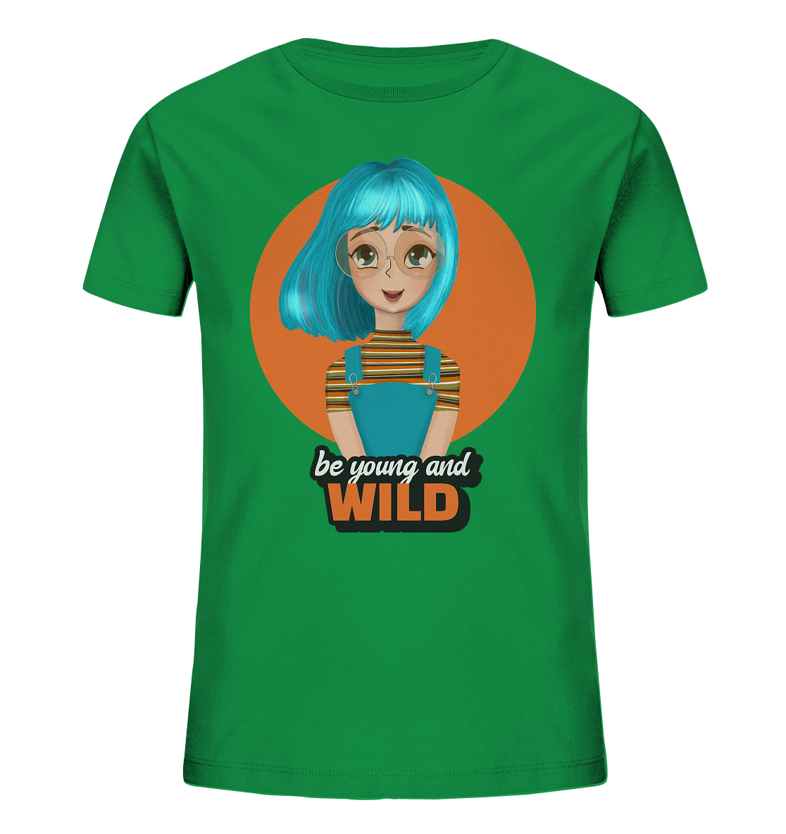 super girl cartoon mädchen mit blauen haaren auf dem t-Shirts