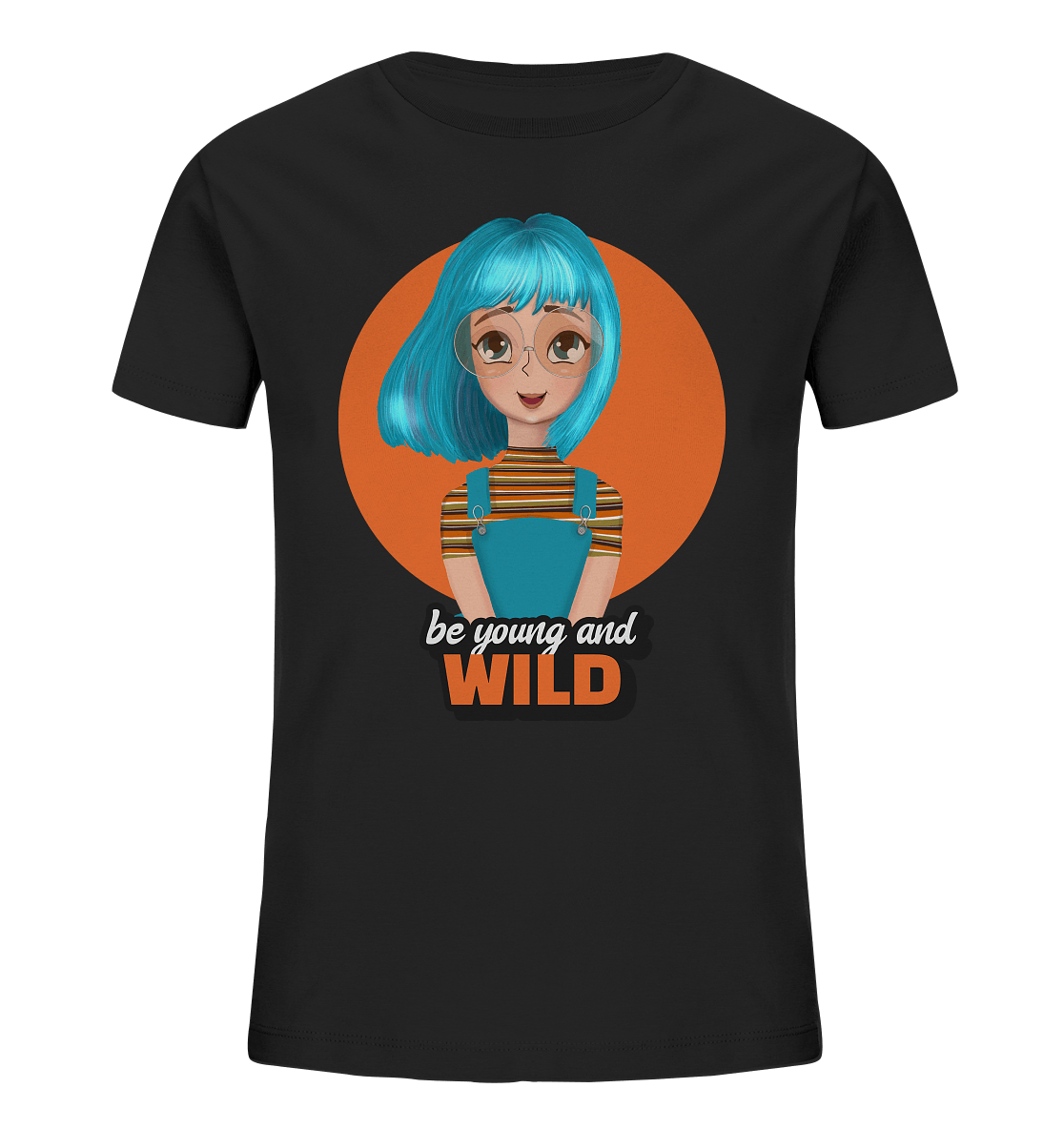 blaue haare cartoon, be young and wild auf t-shirts