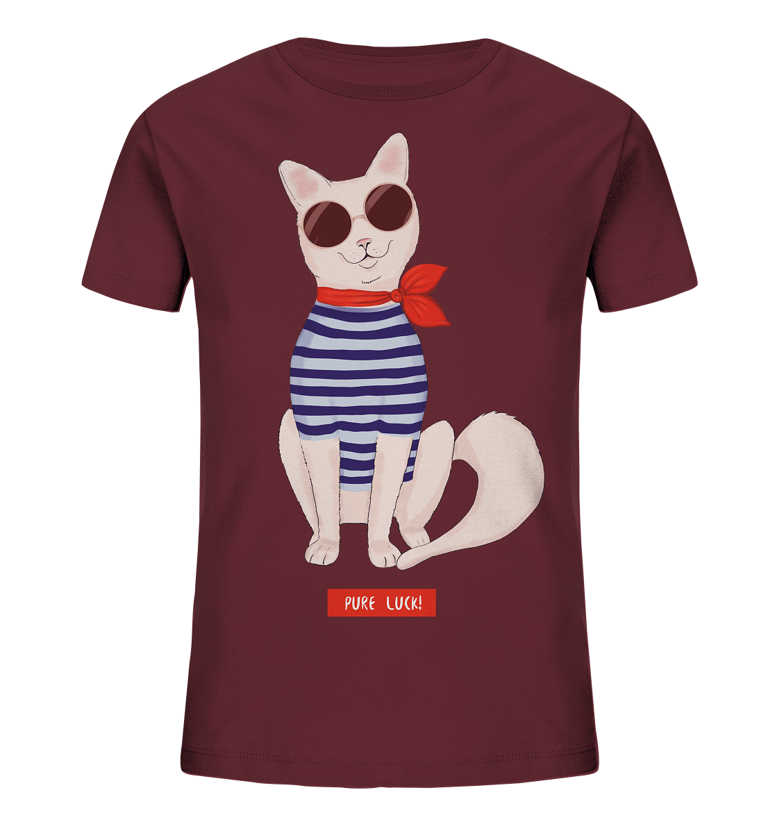 Maritime Katze Comic Kinder Shirt in burgundy mit Katze mit Sonnenbrille und Maritime Hemd