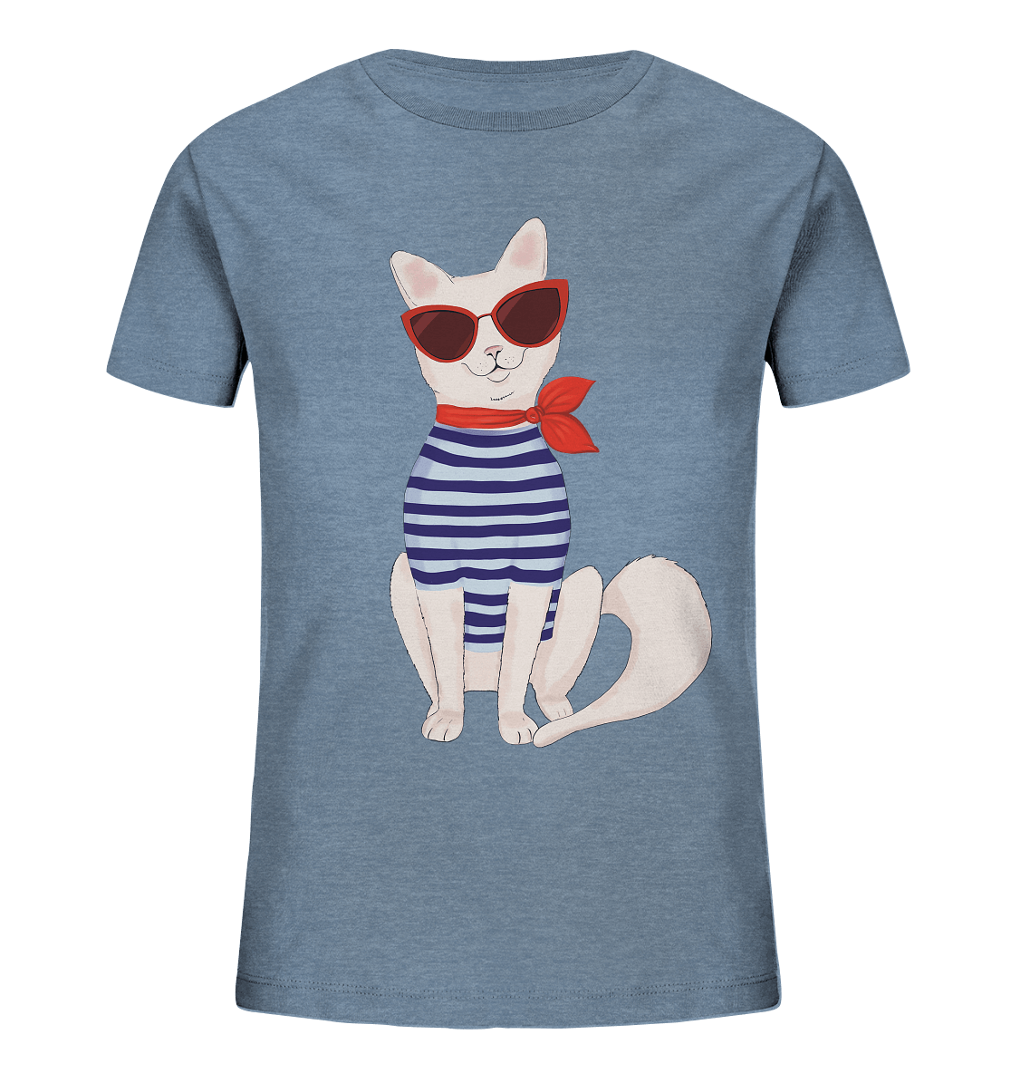 Katze Cartoon T-Shirt Mädchen Fashion Katze in blau von Bloominic