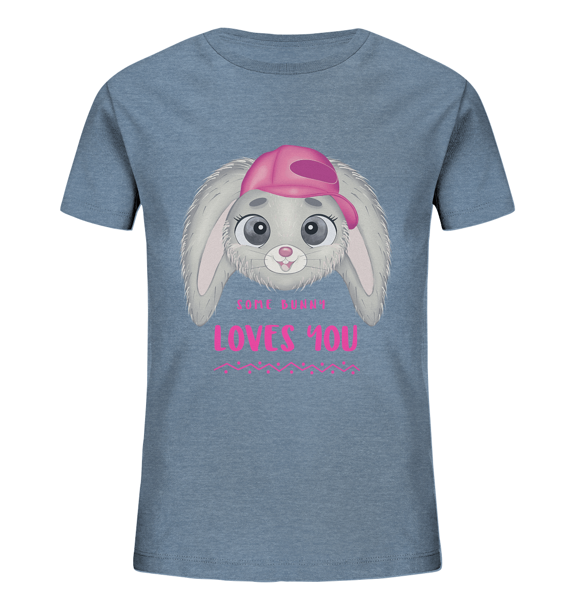Süßes Cartoon Hase T-Shirt Some Bunny loves you Kinder T-Shirt in blau von bloominic
