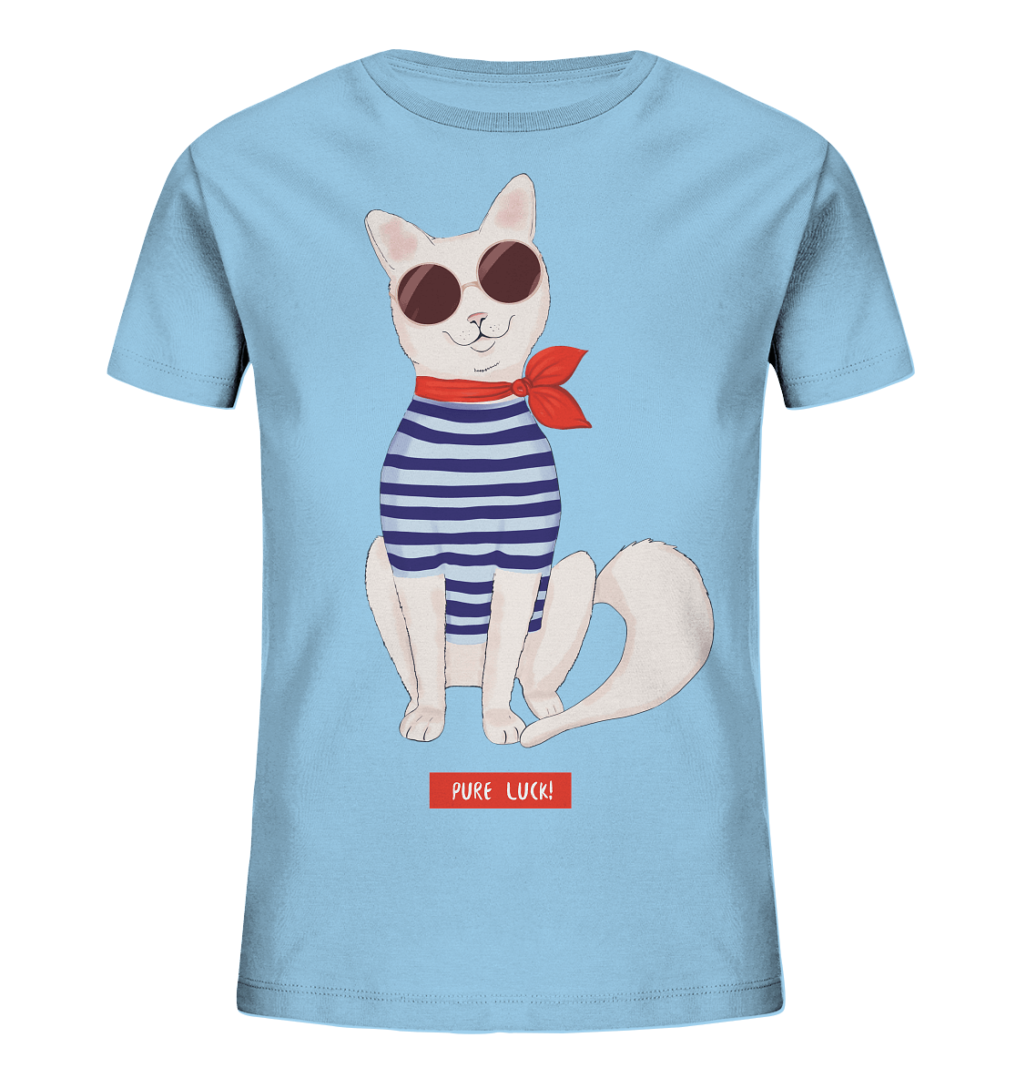 Maritime Katze Comic Kinder Shirt in hell blau mit Katzen Print