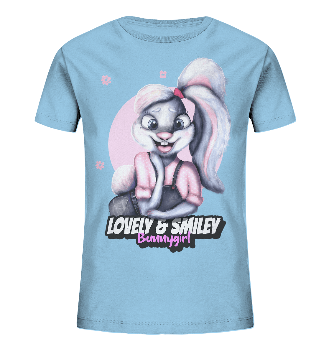 Hase Bunnygirl Cartoon Kinder Shirt in baby blau mit witzigen Bunny Hase Cartoon Print von BLOOMINIC