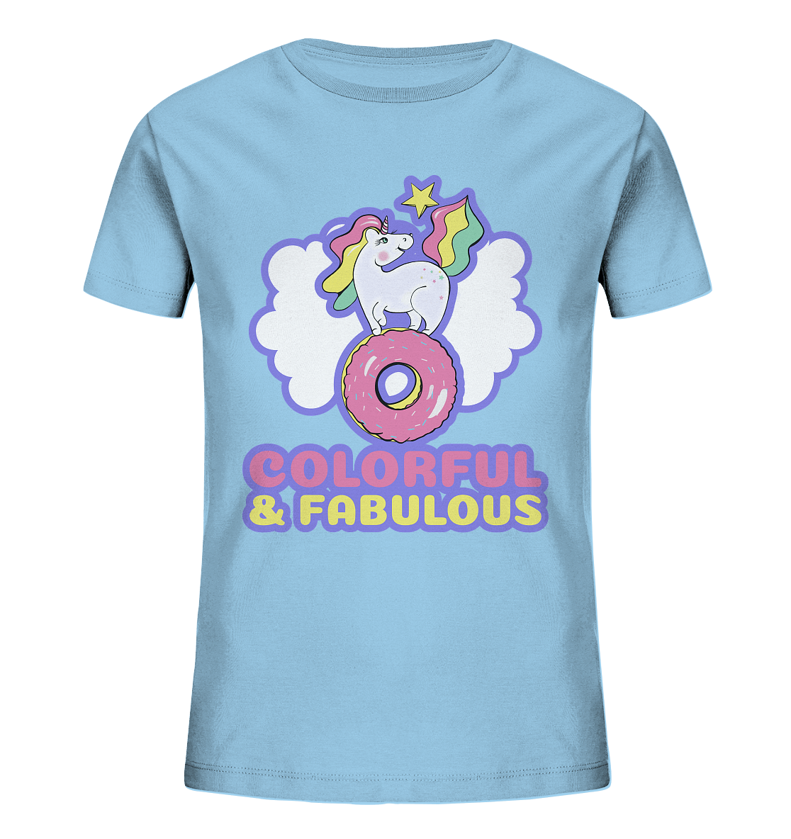 Einhorn Shirt in baby blau für Mädchen mit bunten Einhorn Print von Bloominic