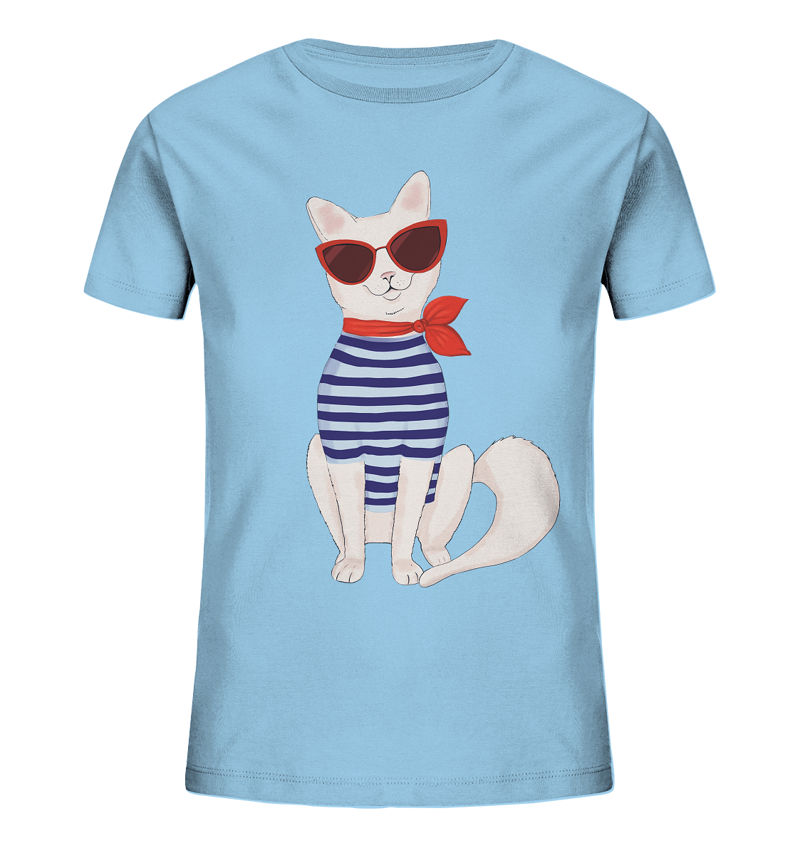 Katze Cartoon T-Shirt Mädchen Fashion Katze Kinder T-Shirt in baby blau