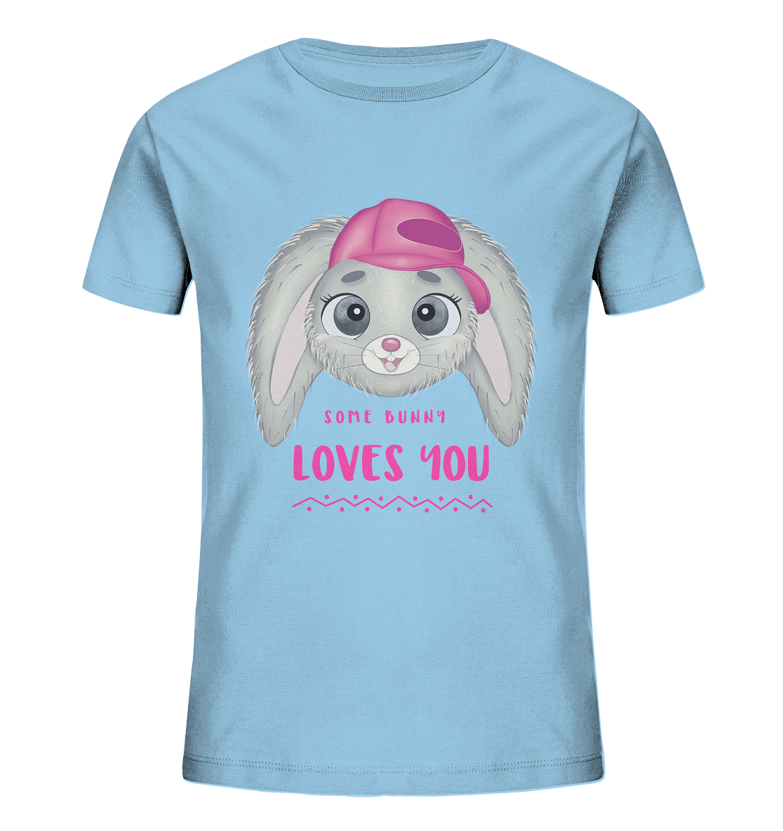 Süßes Cartoon Hase T-Shirt Some Bunny loves you Kinder T-Shirt in baby blau von Bloominic