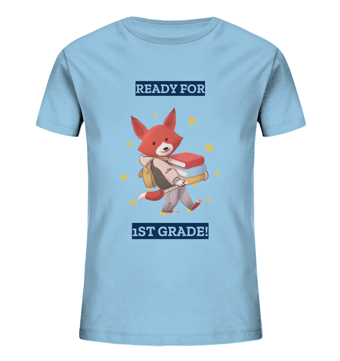 Kinder T-Shirt mit modischen Fuchsprint und  Beschriftung "Ready for 1st Grade!"