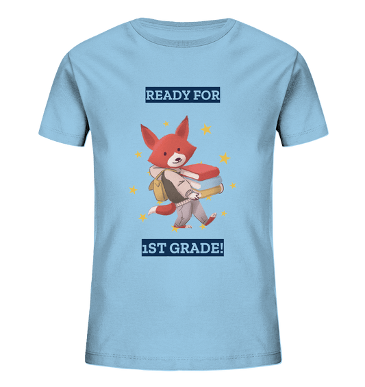 Kinder T-Shirt mit modischen Fuchsprint und Beschriftung "Ready for 1st Grade!"