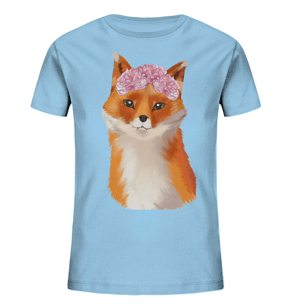 Fuchs Kinder T-Shirt "Fuchs mit Blumen" in hell blau