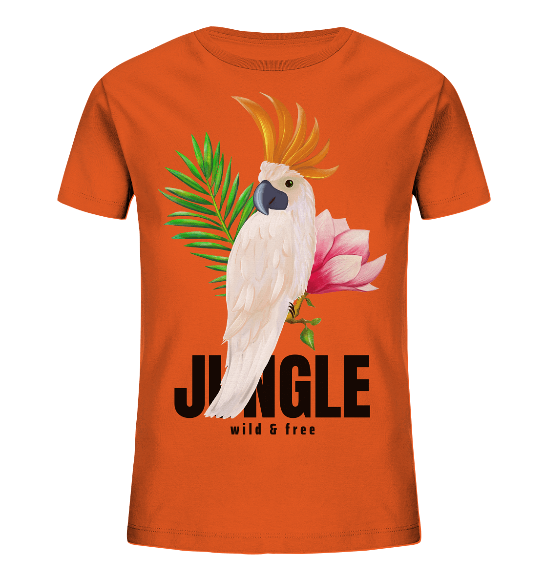 Papagei Kakadu Kinder Shirt in orange tropische Blumen