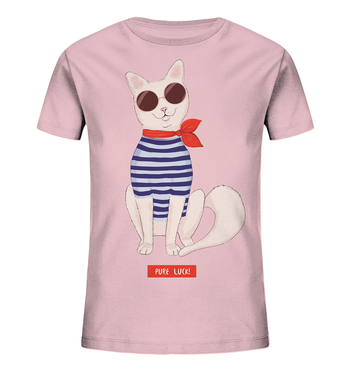 Maritime Katze Comic Kinder Shirt in rosa mit Streifenhemd mit Sonnebrille Katzen