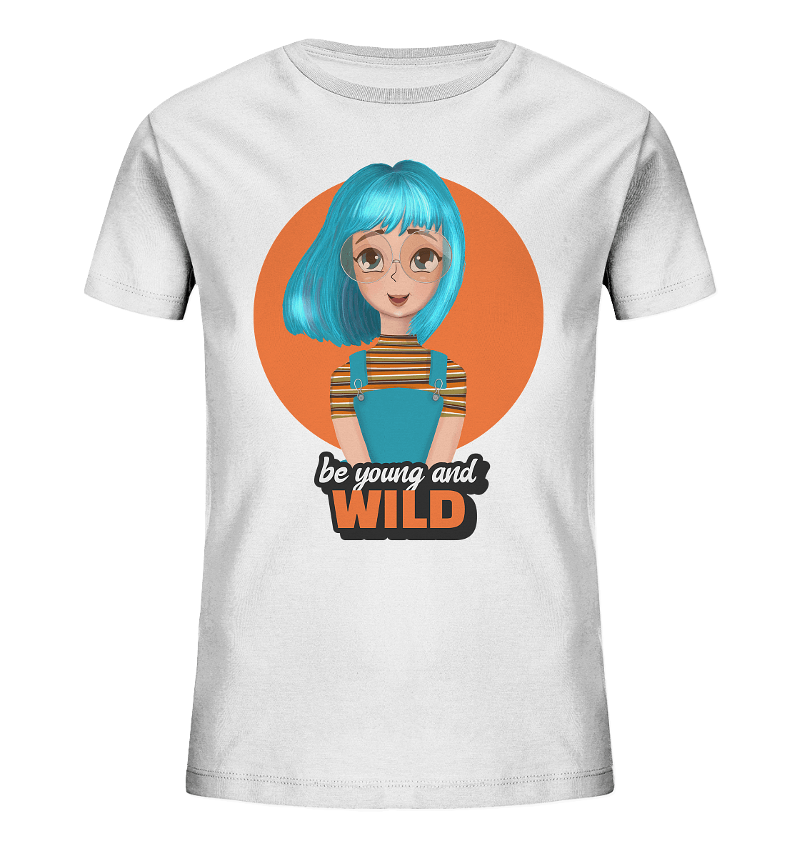 Superhelden cartoon mädchen mit blauen haaren auf dem t-Shirt