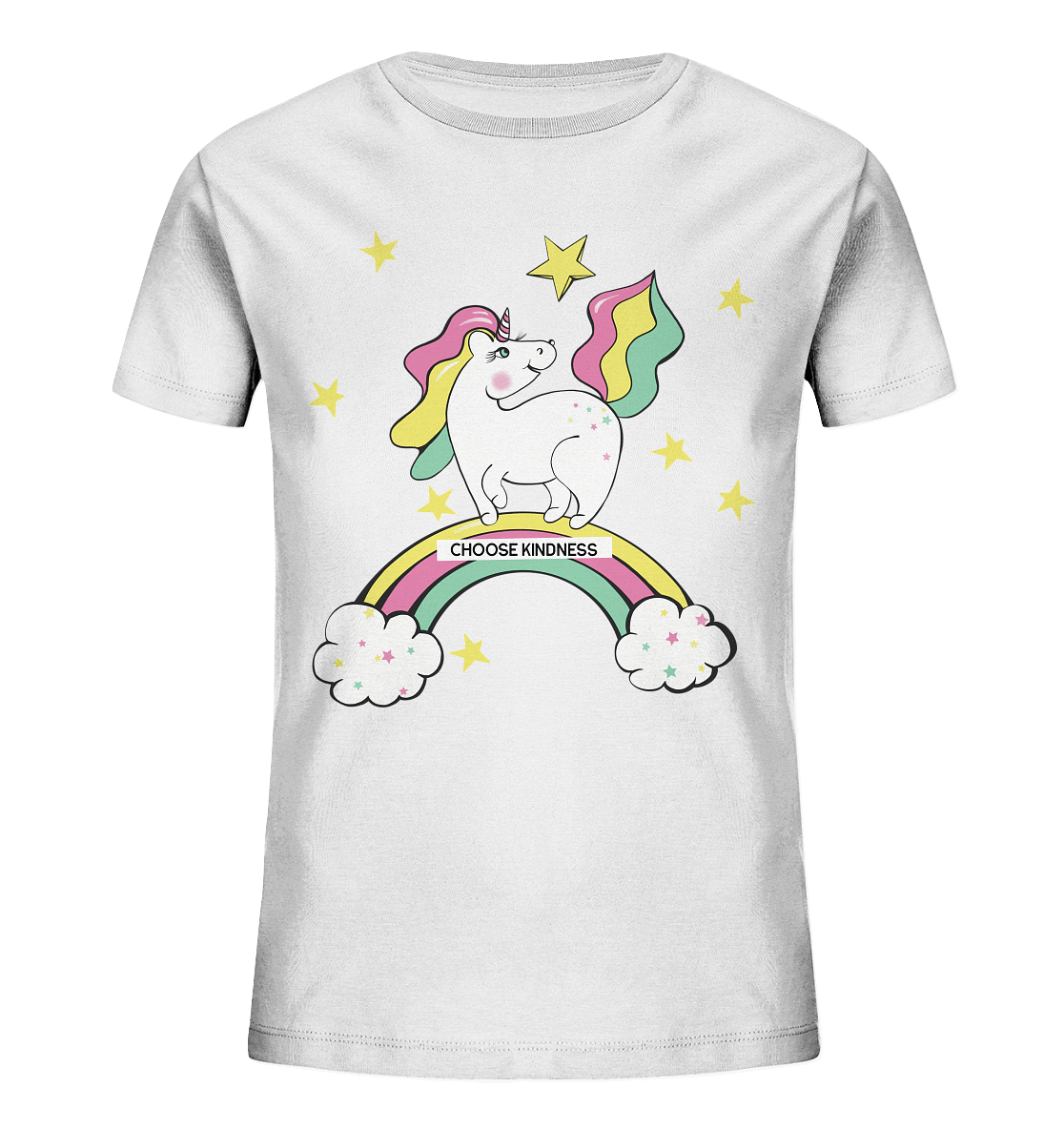 Einhorn T-Shirt Unicorn auf dem Regenbogen einhorn t shirt mit sternenehimmel in weiß