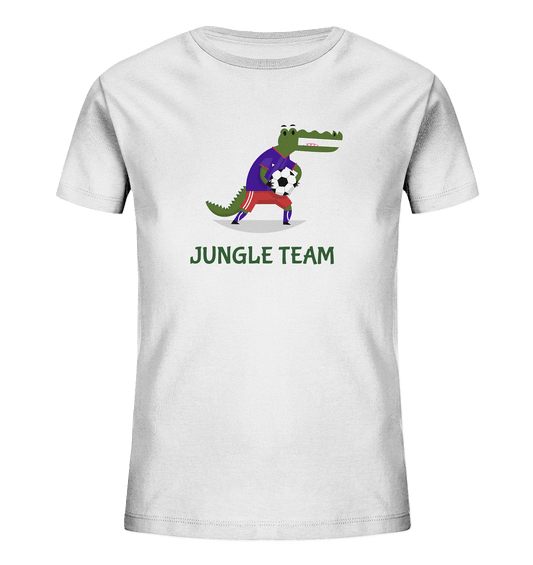 Kinder T-Shirt in Weiß mit modischen Fußballspieler Krokodile Print und Beschriftung "Jungle Team".