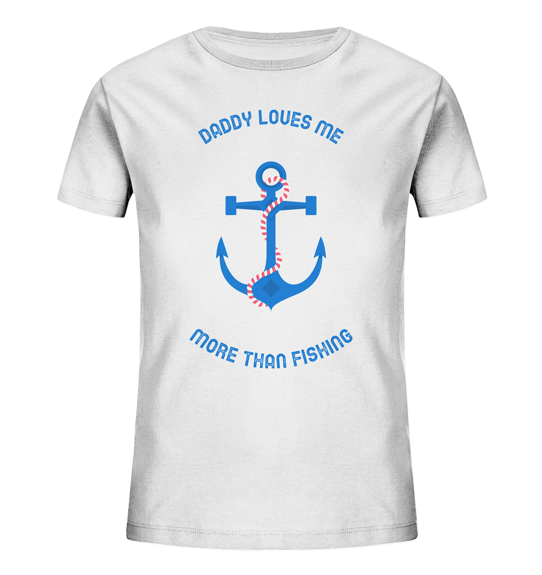 Kinder T-Shirt in weiß mit Anker Muster und der Beschriftung "Daddy loves me more than fishing."
