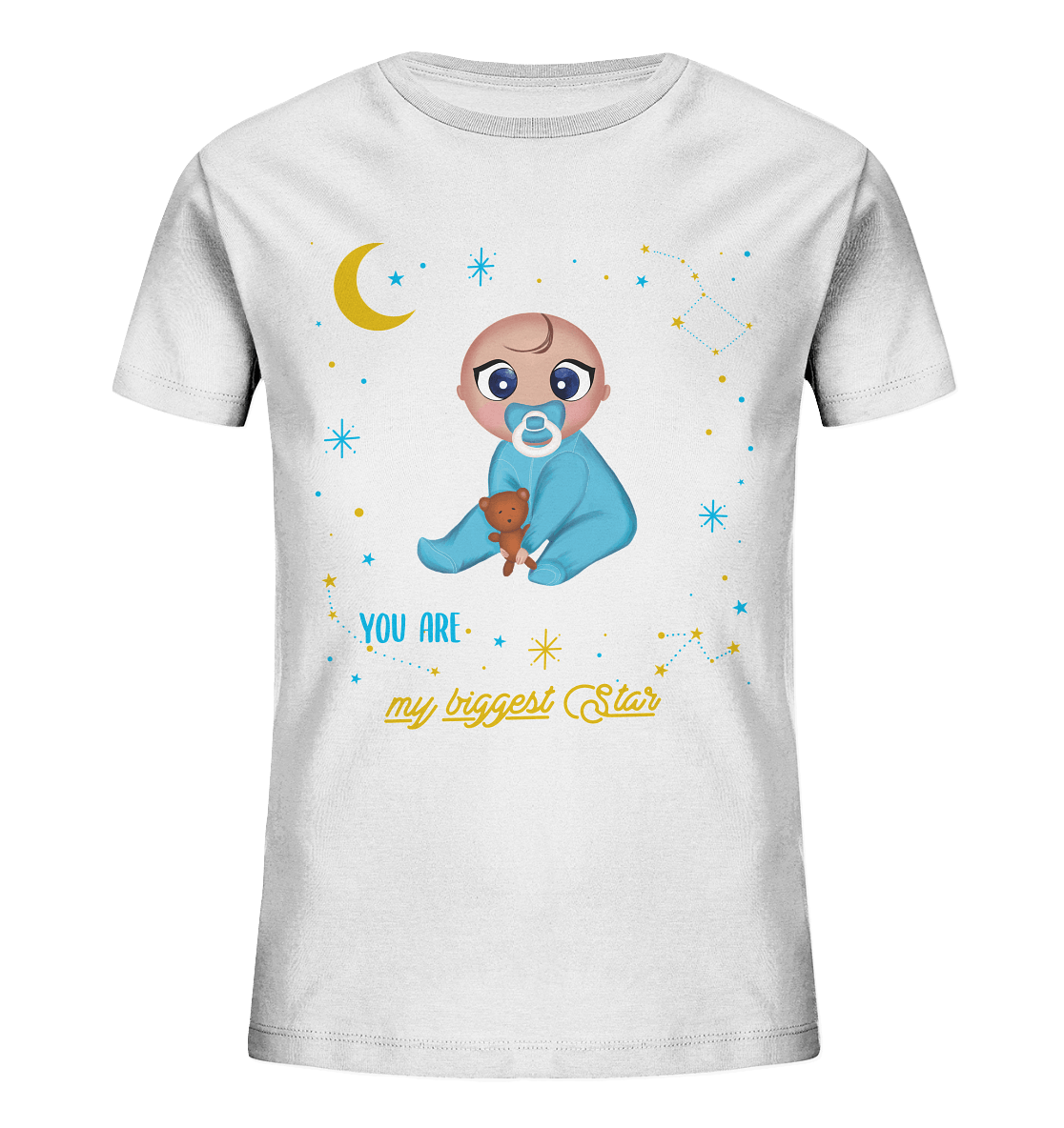 Baby Kinder-T-Shirt mit handgezeichneten süßen Baby und Sternenhimmel mit Beschriftung "You are my biggest Star"98/104 (3-4)
