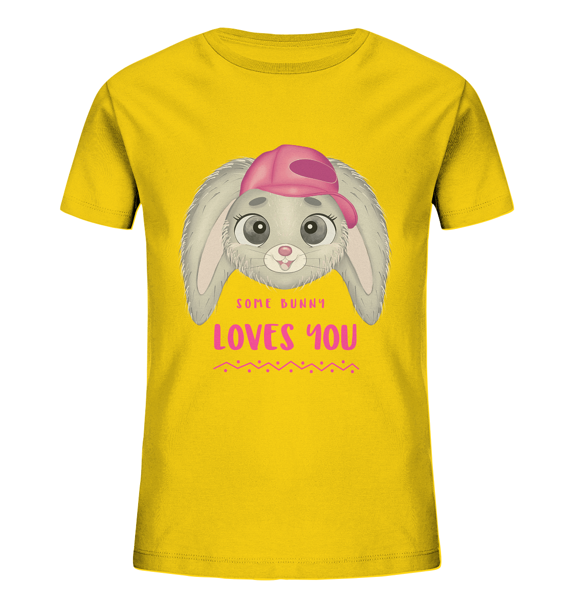 Süßes Cartoon Hase T-Shirt Some Bunny loves you in gelb mit handgezeichneten Hasen und Some Bunny loves you