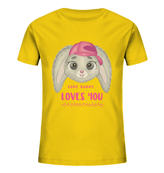 Süßes Cartoon Hase T-Shirt Some Bunny loves you in gelb mit handgezeichneten Hasen und Some Bunny loves you