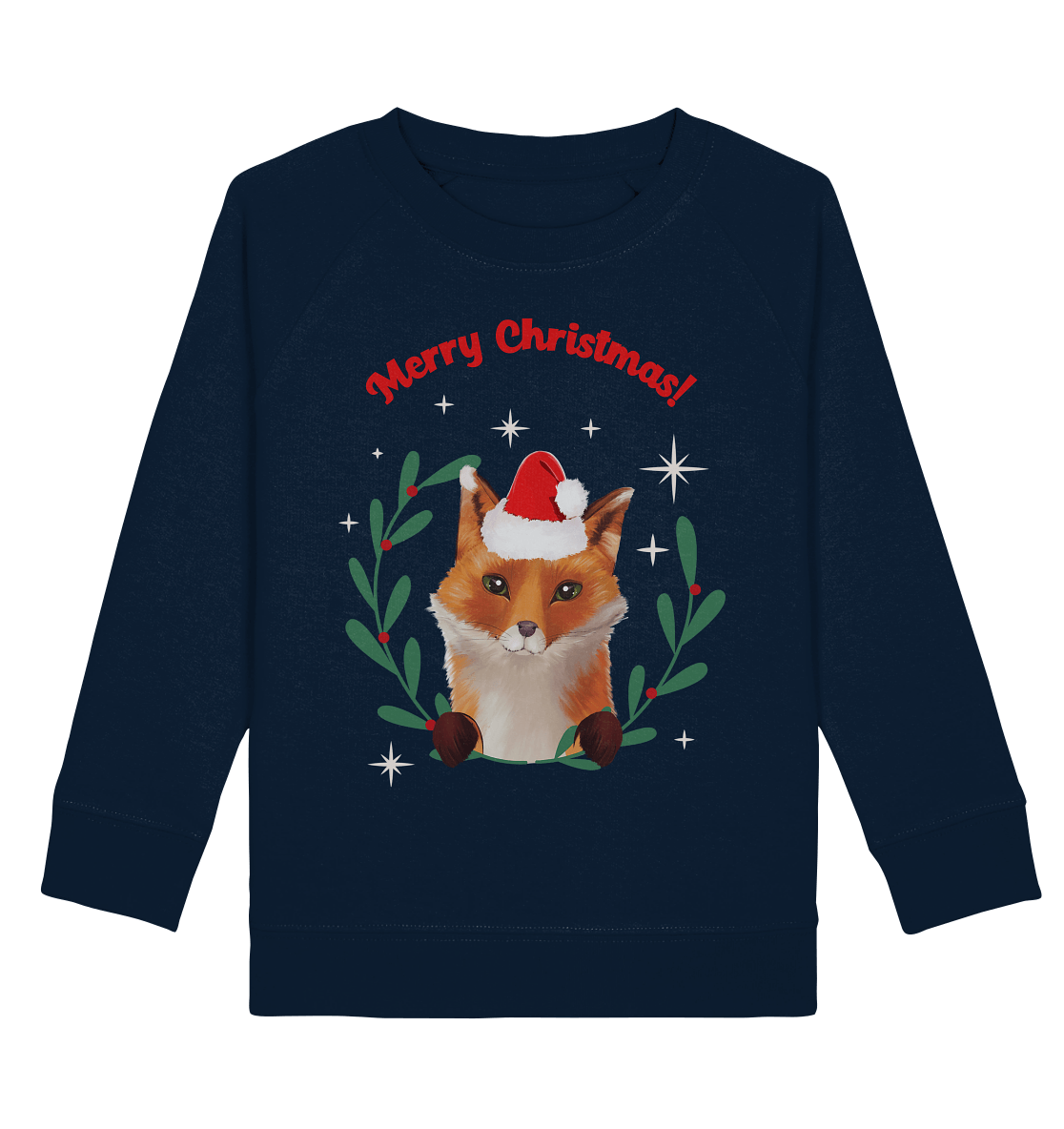 Weihnachtspullover in dunkel blau Fuchs mit Weihnachtsmütze
