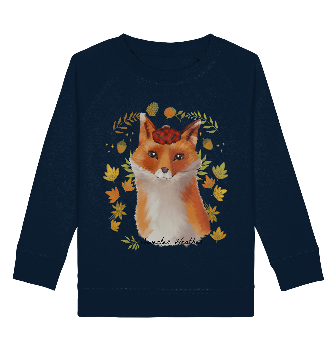 Fuchs im Herbst Kinder Sweatshirt in navy blau mit niedlichen Fuchs Print