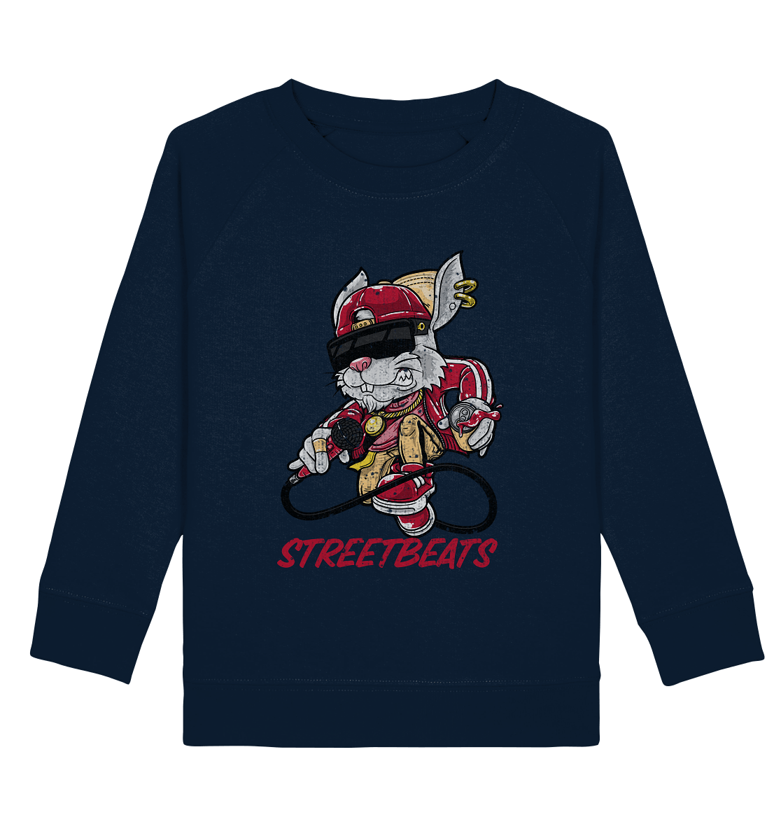 Kinder Sweatshirt mit modischem HipHop Hasen Print und Beschriftung "Streetbeats"